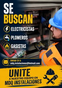 se buscan electricistas, plomeros, gasistas